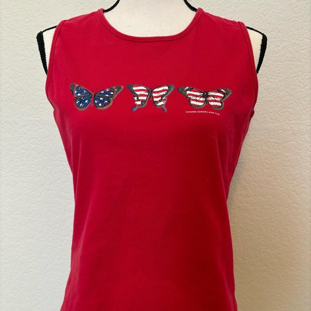 Vintage Genuine Sonoma Jean Company Cotton Sleeveless Patriotic Butterflies Sz S